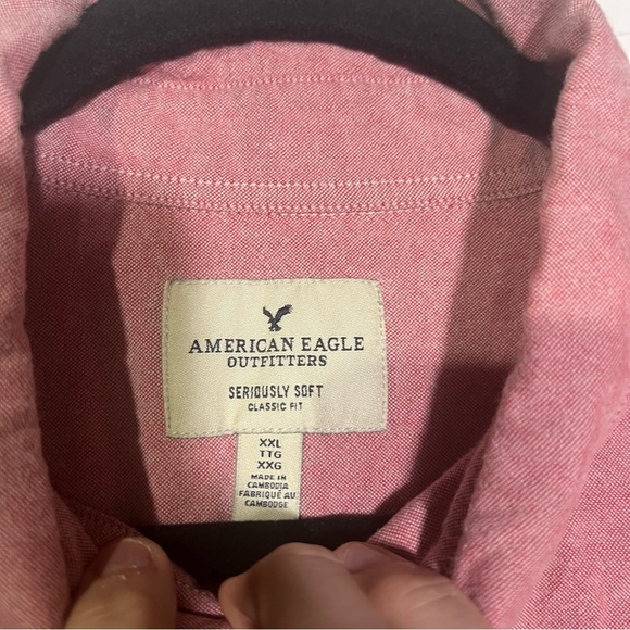 American Eagle Men's Button Down Shirt Dusty Rose Pink Long Sleeve Size XXL - Picture 6 of 9